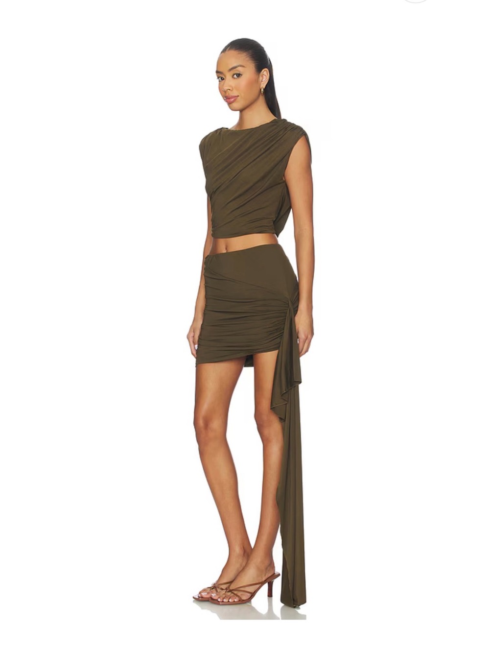 Jhazala Skirt Set in Dark Olive Gree - Picture 3 of 5